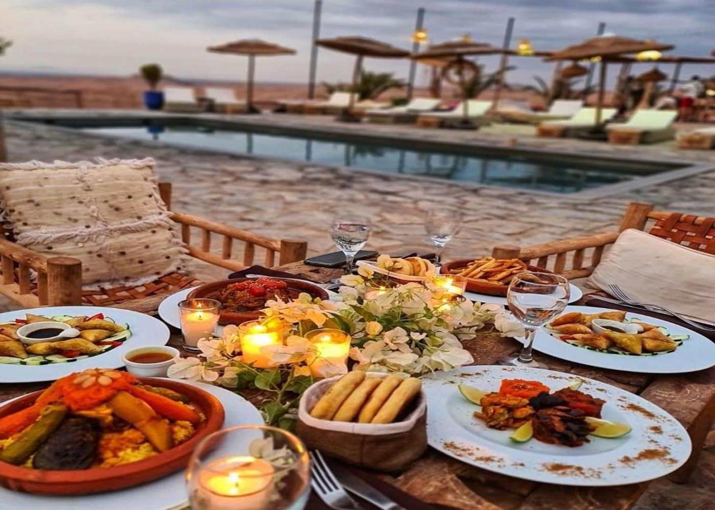 Dinner setup at desert camp